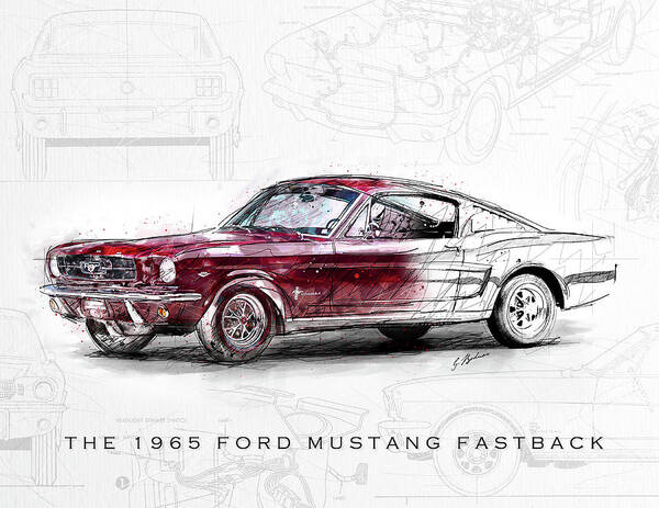 Mustang Car Poster featuring the digital art The 1965 Ford Mustang Fastback by Gary Bodnar