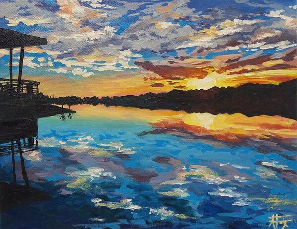 Sunset Poster featuring the painting The Boathouse by Allison Fox