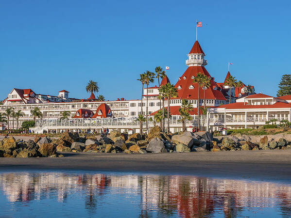 San Diego Poster featuring the photograph The Hotel del Coronado Beach Reflection San Diego by Robert Bellomy