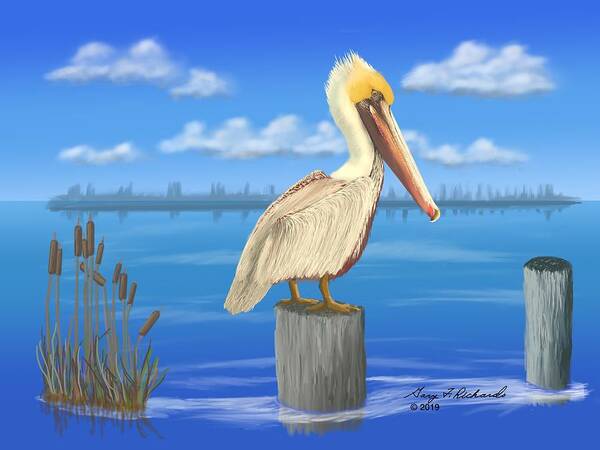Gary Poster featuring the digital art The Posted Pelican by Gary F Richards