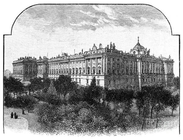 Engraving Poster featuring the drawing The Royal Palace, Madrid, Spain, 1900 by Print Collector