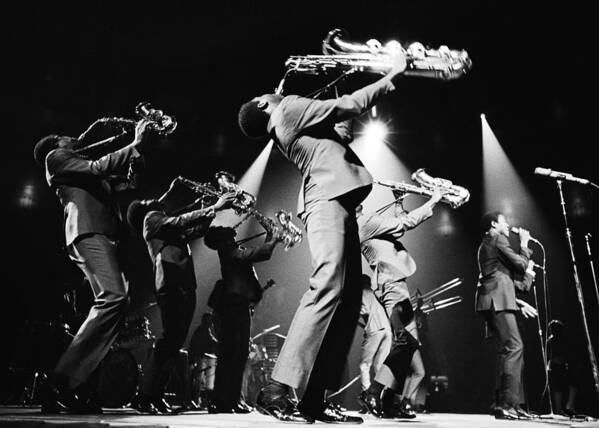 People Poster featuring the photograph The Sam & Dave Horn Section On Stage by Jack Robinson