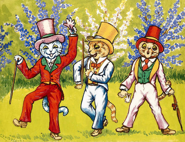 Cats Poster featuring the painting Three cats performing a song and dance act by Louis Wain