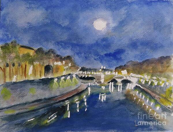 Tiber Poster featuring the painting Tiber River at Night by Laurie Morgan