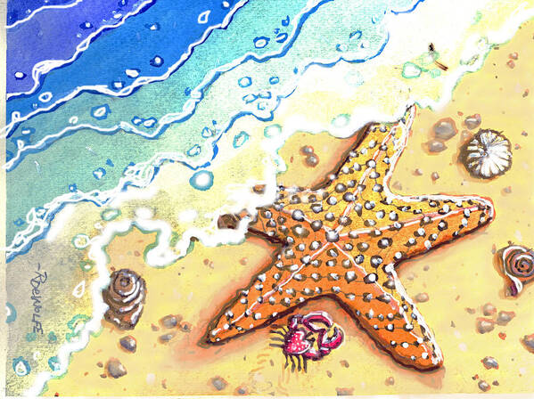 Starfish Poster featuring the painting Tidal Beach Starfish by Richard De Wolfe