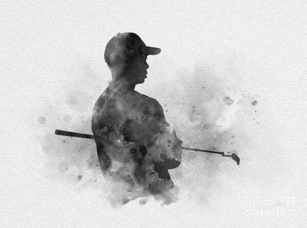 Tiger Woods Poster featuring the mixed media Tiger Woods black and white by My Inspiration
