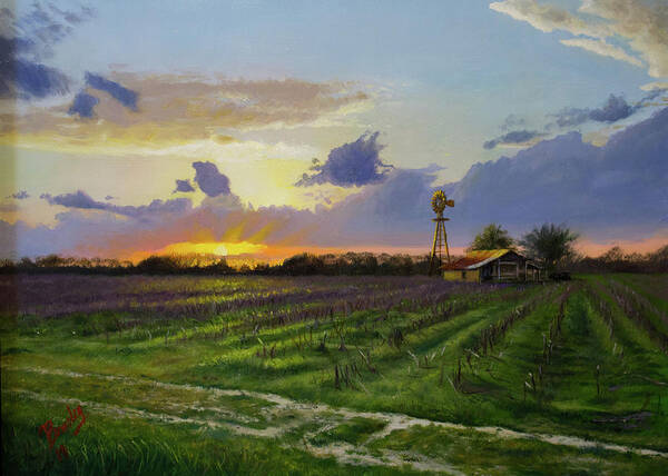 Landscape Poster featuring the painting Turn Row Sunset by Glenn Beasley