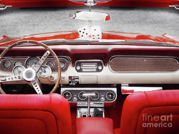 1965 Poster featuring the photograph US American classic car 1965 mustang convertible interior by Beate Gube