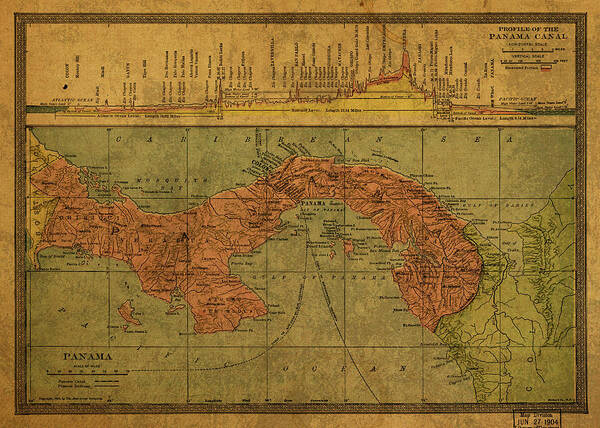 Vintage Poster featuring the mixed media Vintage Map of Panama Canal 1904 by Design Turnpike