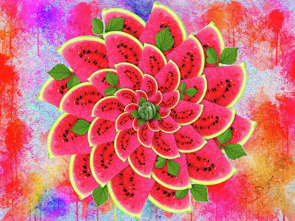 Watermelon Flower Poster featuring the mixed media Watermelon Flower by Ata Alishahi
