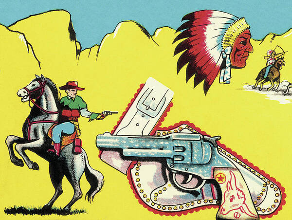 American Indian Poster featuring the drawing Western Scene by CSA Images