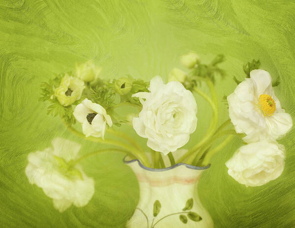 California Poster featuring the digital art White Anemonies And Ranunculus by Susangaryphotography