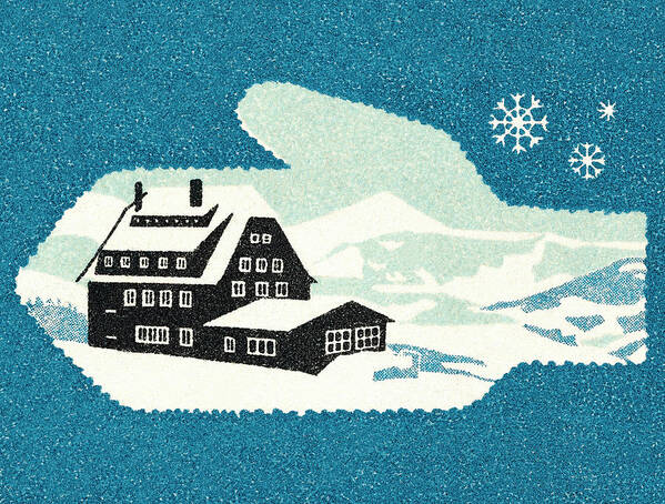 Blue Background Poster featuring the drawing Winter home in mitten by CSA Images