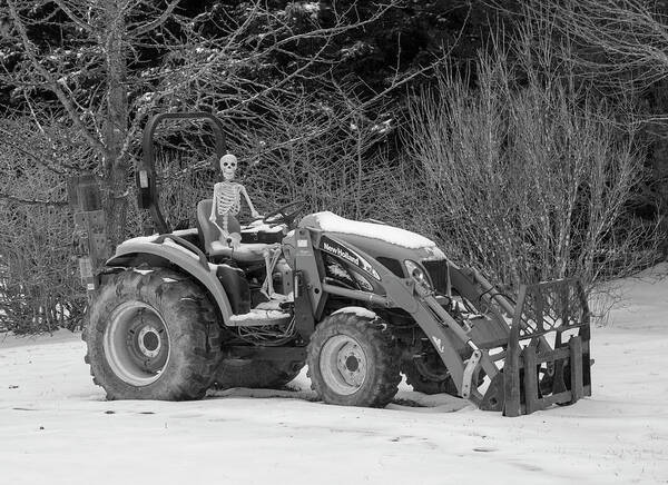 Human Poster featuring the photograph Wintry Country Skeleton on Tractor by Betsy Knapp