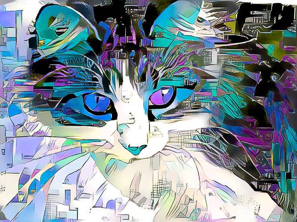 Blue Poster featuring the digital art Wonderful Cat Art Blue by Don Northup