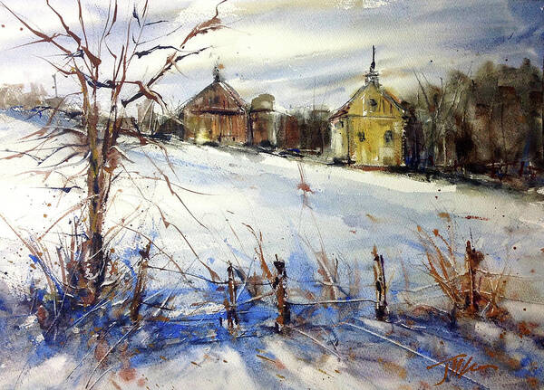 Winter Poster featuring the painting Yellow School House by Judith Levins