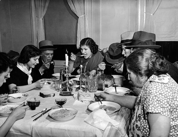 People Poster featuring the photograph Yetta Henner & Family Eat Dinner by Hansel Mieth