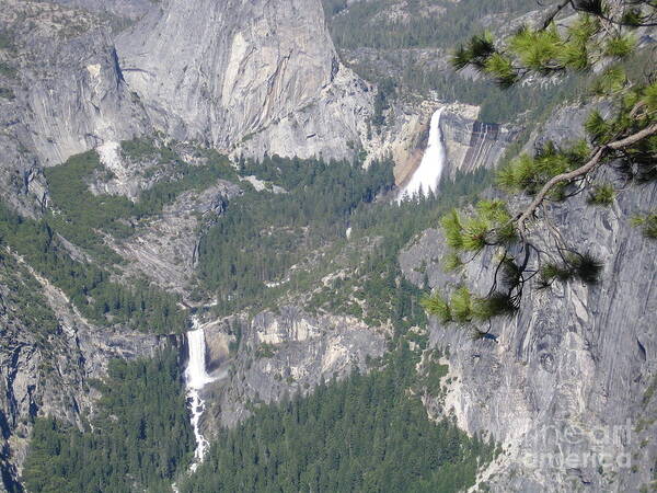 Yosemite Poster featuring the photograph Yosemite National Park Glacier Point of View Verna Falls Nevada Falls by John Shiron