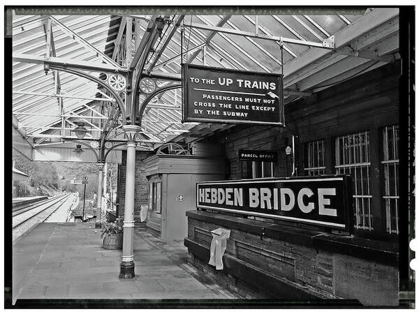 Hebden Bridge Poster featuring the photograph 05/05/18 HEBDEN BRIDGE. Railway Station Signage. Mobile Phone. by Lachlan Main
