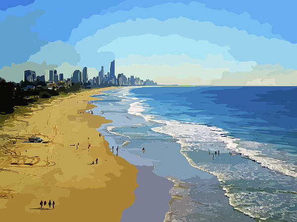 Beach Poster featuring the digital art Burleigh Beach Gold Coast 070708 Cartoon #2 by Selena Boron