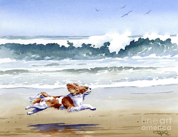 Cavalier Poster featuring the painting Cavalier King Charles Spaniel at the Beach #3 by David Rogers