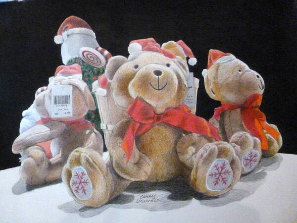 Bears Poster featuring the mixed media Christmas Teddy Bears by Constance DRESCHER