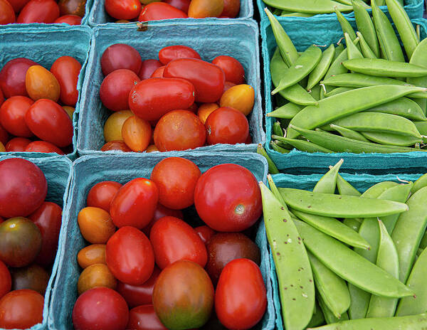 Fruits And Vegetables Farmers Market Peas Tomatoes Red Green Poster featuring the photograph Fruits and Vegetables at the Farmers Market #1 by David Morehead