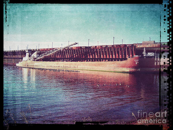 Railroad Poster featuring the digital art Great Lakes Freighter #1 by Phil Perkins