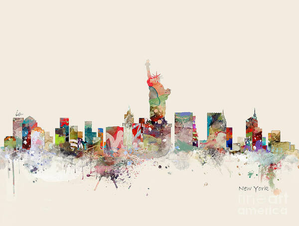 New York Poster featuring the painting New York City Skyline #1 by Bri Buckley