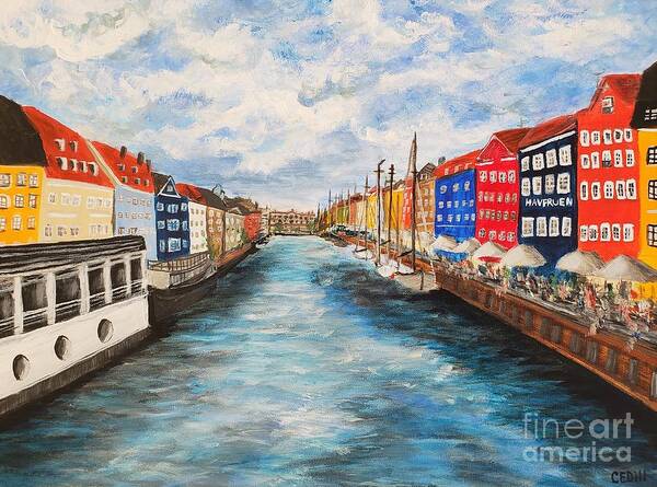 Copenhagen Poster featuring the painting Nyhavn, Copenhagen, Denmark - Canal View by C E Dill