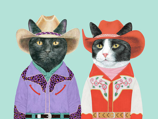 Cowboy Poster featuring the painting Rodeo Cats #1 by Animal Crew