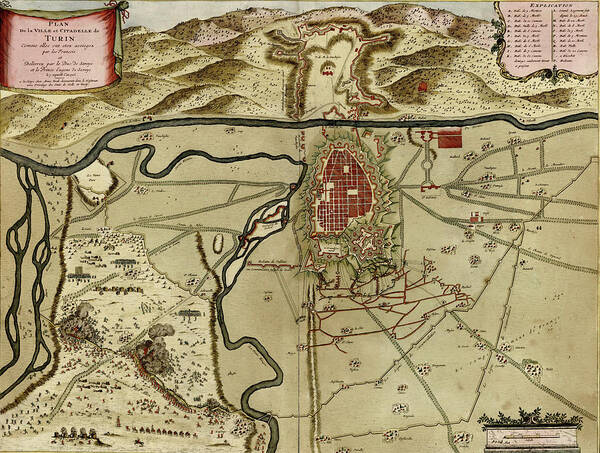 Maps Poster featuring the drawing Turin or Torino and Its Envisons 1700 #1 by Vintage Maps