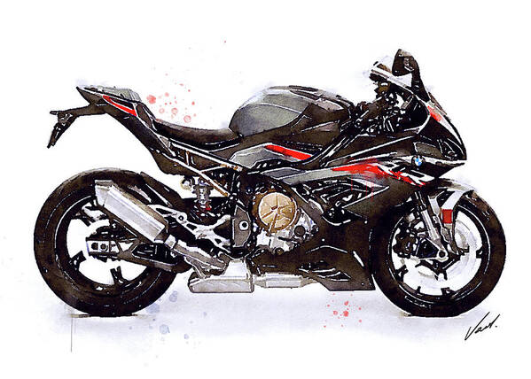 Sport Poster featuring the painting Watercolor Motorcycle BMW S1000RR - original artwork by Vart. #1 by Vart Studio
