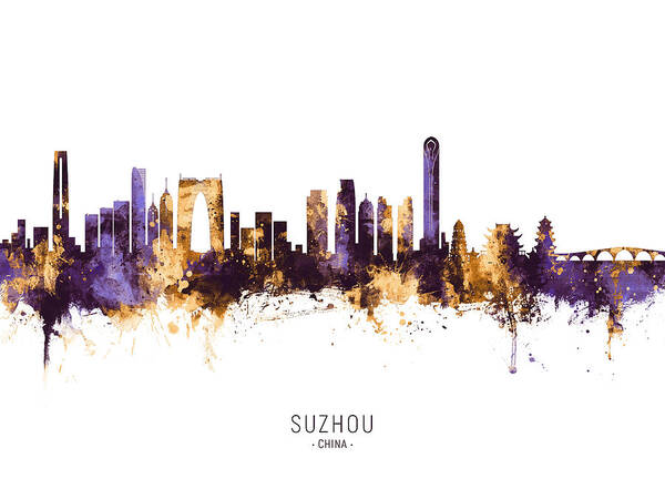 Suzhou Poster featuring the digital art Suzhou China Skyline #10 by Michael Tompsett