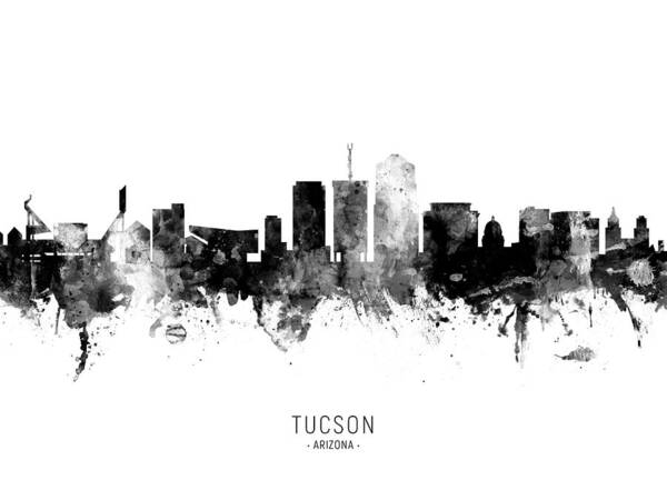 Tucson Poster featuring the digital art Tucson Arizona Skyline #10 by Michael Tompsett