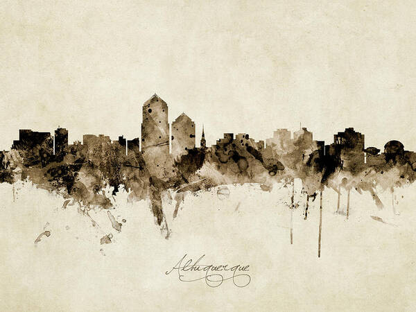 Albuquerque Poster featuring the digital art Albuquerque New Mexico Skyline #11 by Michael Tompsett