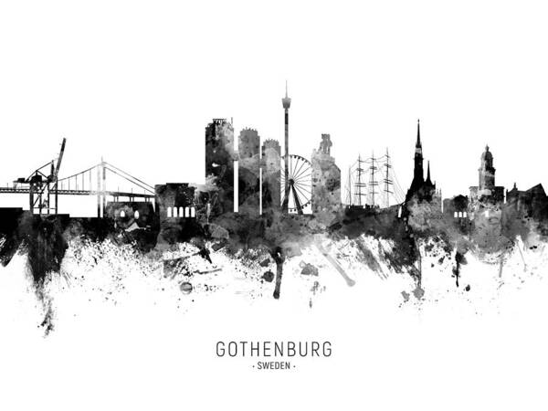 Gothenburg Poster featuring the digital art Gothenburg Sweden Skyline #11 by Michael Tompsett