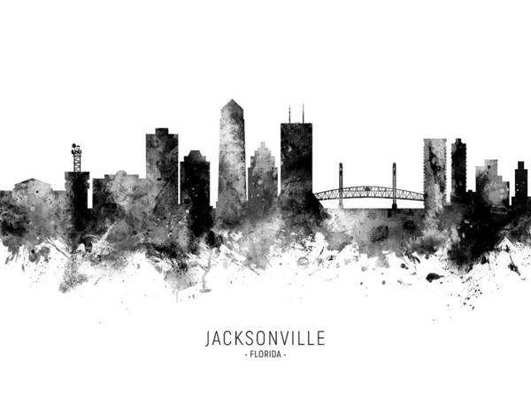 Jacksonville Poster featuring the digital art Jacksonville Florida Skyline #11 by Michael Tompsett