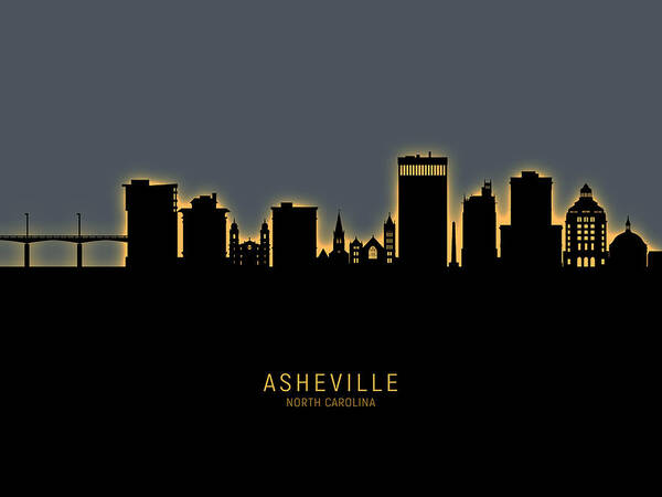 Asheville Poster featuring the digital art Asheville North Carolina Skyline #13 by Michael Tompsett