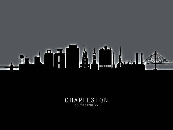 Charleston Poster featuring the digital art Charleston South Carolina Skyline #13 by Michael Tompsett