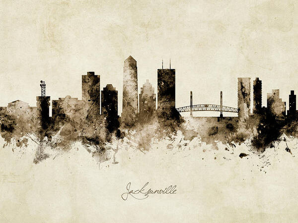 Jacksonville Poster featuring the digital art Jacksonville Florida Skyline #13 by Michael Tompsett