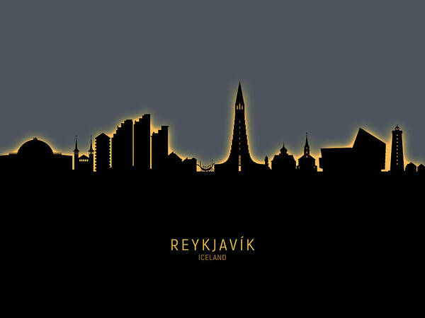 Reykjavík Poster featuring the digital art ReykjavIk Iceland Skyline #13 by Michael Tompsett