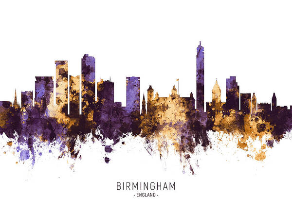 Birmingham Poster featuring the digital art Birmingham England Skyline #14 by Michael Tompsett