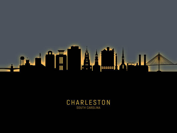 Charleston Poster featuring the digital art Charleston South Carolina Skyline #16 by Michael Tompsett