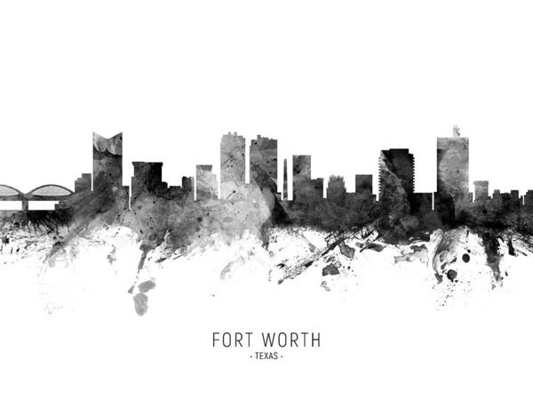 Fort Worth Poster featuring the digital art Fort Worth Texas Skyline #16 by Michael Tompsett
