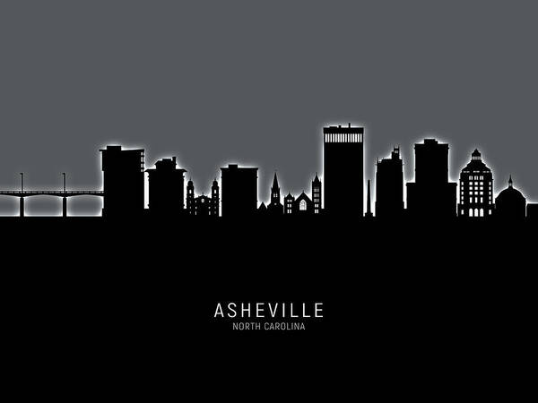 Asheville Poster featuring the digital art Asheville North Carolina Skyline #17 by Michael Tompsett