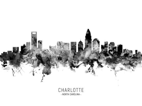 Charlotte Poster featuring the digital art Charlotte North Carolina Skyline #17 by Michael Tompsett