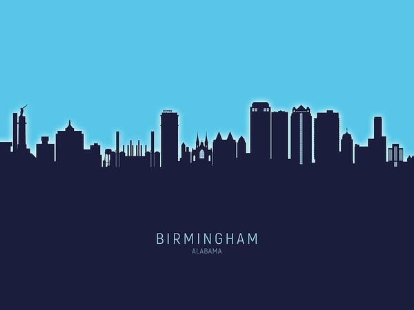Birmingham Poster featuring the digital art Birmingham Alabama Skyline #18 by Michael Tompsett
