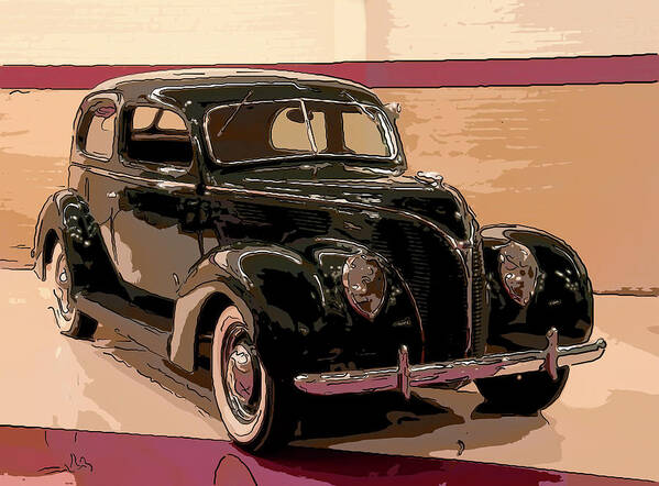 Ford Poster featuring the drawing 1938 Ford Tudor 2 Dr Digital Drawing by Flees Photos