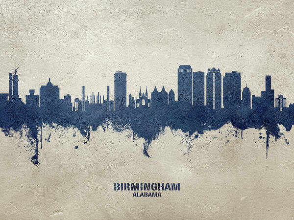 Birmingham Poster featuring the digital art Birmingham Alabama Skyline #20 by Michael Tompsett